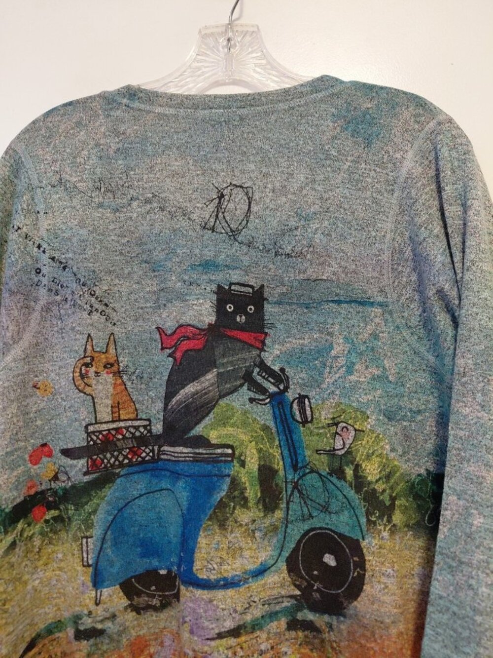Inoah Womens V-Neck Shirt Tail Top Graphic Print Cats Multicolor Medium - Picture 7 of 7
